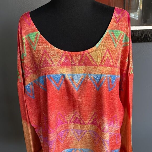 Made with ❤️ multicolor 3/4 cuffed sleeve kaftan style top. NWT. XXL. - Picture 2 of 6